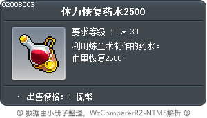 体力恢复药水2500 Tooltip