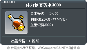 体力恢复药水3000 Tooltip
