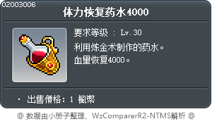 体力恢复药水4000 Tooltip