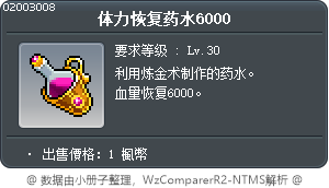 体力恢复药水6000 Tooltip