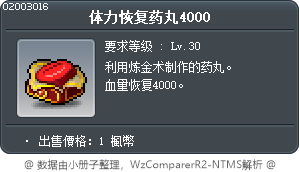 体力恢复药丸4000 Tooltip