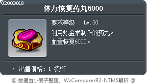 体力恢复药丸6000 Tooltip