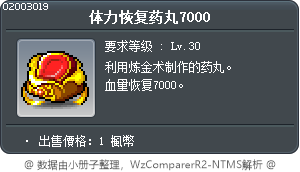 体力恢复药丸7000 Tooltip