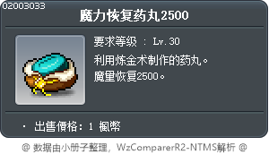魔力恢复药丸2500 Tooltip