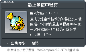 最上等集中秘药 Tooltip