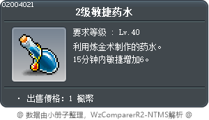 2级敏捷药水 Tooltip