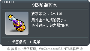 9级防御药水 Tooltip