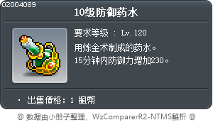 10级防御药水 Tooltip