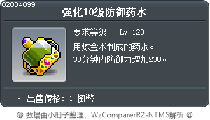 强化10级防御药水 Tooltip