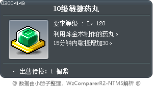 10级敏捷药丸 Tooltip