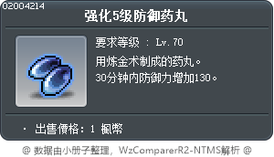 强化5级防御药丸 Tooltip