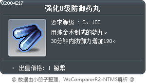 强化8级防御药丸 Tooltip