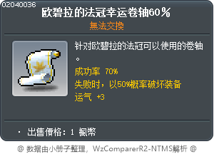 欧碧拉的法冠幸运卷轴60％ Tooltip