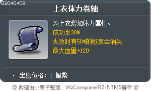 上衣体力卷轴 Tooltip