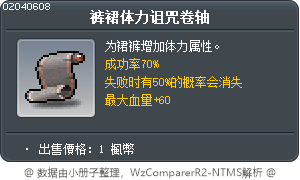 裤裙体力诅咒卷轴 Tooltip