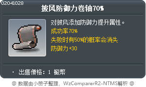 披风防御力卷轴70% Tooltip