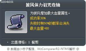 披风体力诅咒卷轴 Tooltip