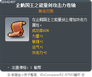 企鹅国王之能量剑攻击力卷轴 Tooltip
