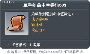 單手劍命中卷軸60% Tooltip