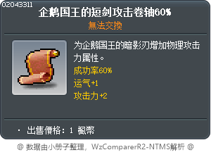 企鵝國王的短劍攻擊卷軸60% Tooltip