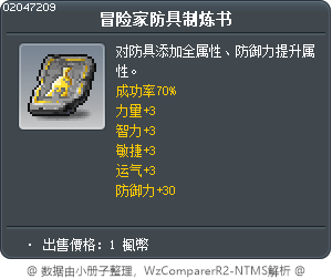 冒险家防具制炼书 Tooltip