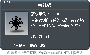 雪花鏢 Tooltip