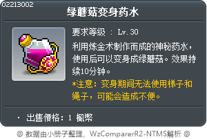 绿蘑菇变身药水 Tooltip