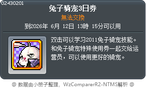 兔子騎寵3天券 Tooltip