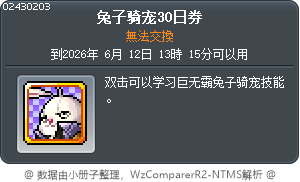 兔子騎寵３0天券 Tooltip