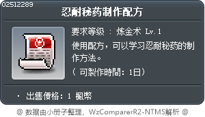 忍耐秘药制作配方 Tooltip