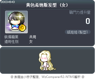 黄色希纳斯发型 Tooltip