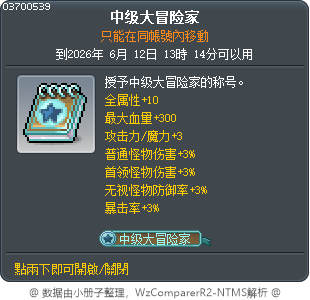 中级大冒险家 Tooltip