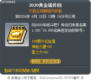 2020黄金战传回 Tooltip