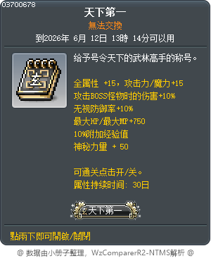 天下第一 Tooltip