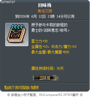 回味椅 Tooltip