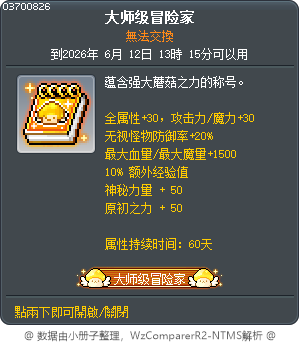 大师级冒险家 Tooltip