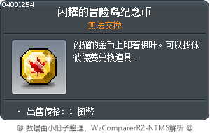 闪耀的冒险岛纪念币 Tooltip