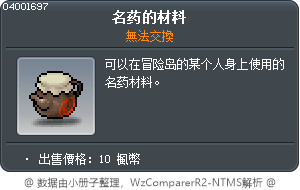名药的材料 Tooltip
