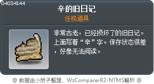Shin's Worn Diary Tooltip