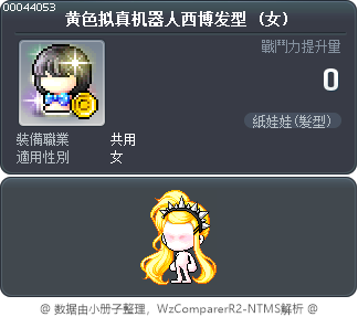 黄色拟真机器人西博发型 Tooltip