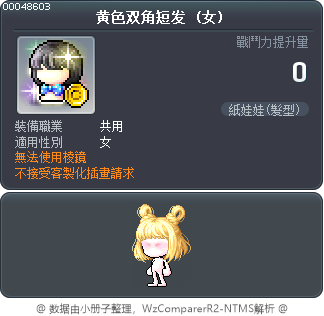 黄色双角短发 Tooltip