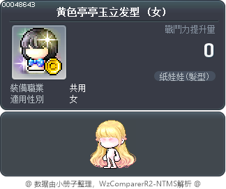 黄色亭亭玉立发型 Tooltip