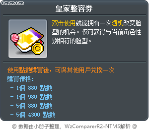 皇家整容券 Tooltip