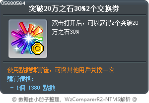 突破20万之石30%2个交换券 Tooltip