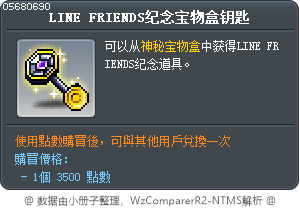 LINE FRIENDS纪念宝物盒钥匙 Tooltip