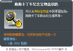 跑跑卡丁车纪念宝物盒钥匙 Tooltip