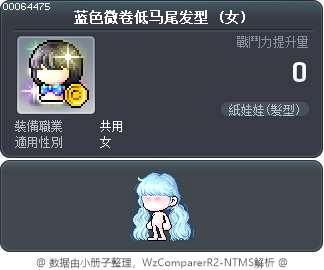 蓝色微卷低马尾发型 Tooltip