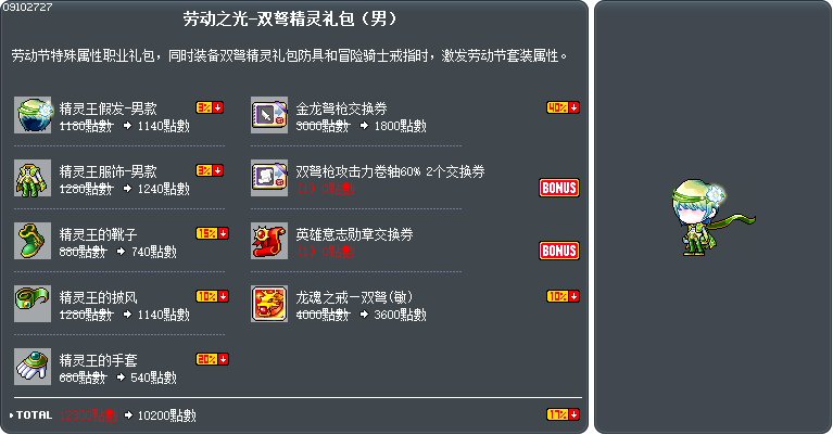 劳动之光-双弩精灵礼包（男） Tooltip