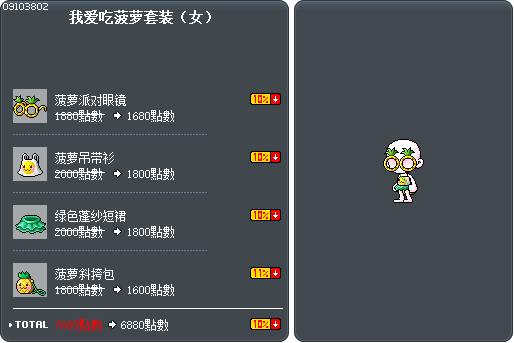 我爱吃菠萝套装（女） Tooltip