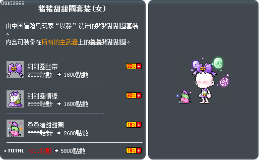 猪猪甜甜圈套装(女) Tooltip